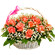 basket of coral roses with babys breath. Panama